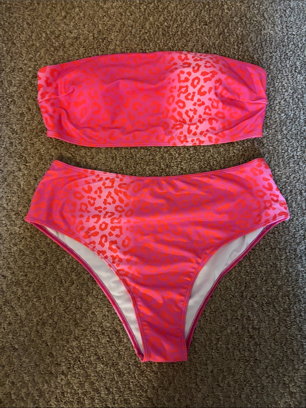 Source Unknown Pink and Orange Leopard Print Bandeau Bikini Set